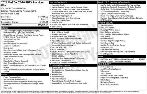 Rhodium White Metallic 2024 Mazda CX-90 PHEV Premium Plus