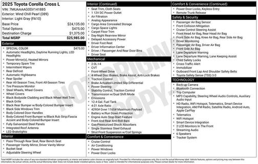 Pearl 2025 Toyota Corolla Cross L