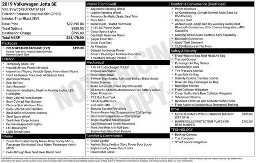 Platinum Gray Metallic 2019 Volkswagen Jetta 1.4T SE