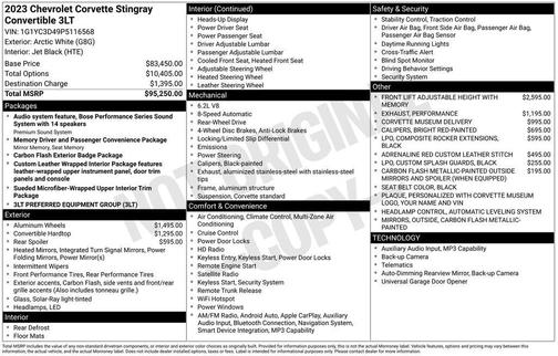 Arctic White 2023 Chevrolet Corvette Stingray w/3LT