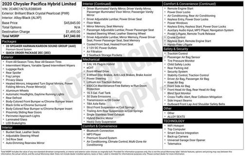 2020 Chrysler Pacifica Hybrid Limited