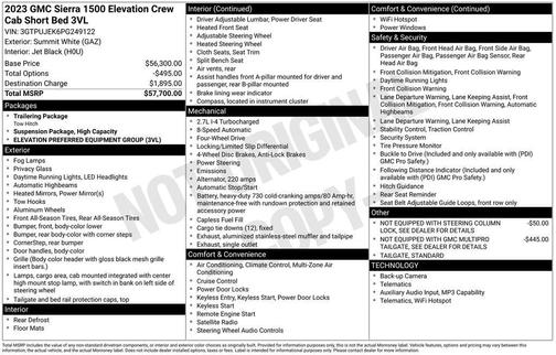 Summit White 2023 GMC Sierra 1500 Elevation