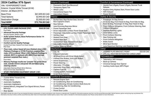 Crystal White Tri-Coat 2024 Cadillac XT6 Sport AWD