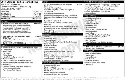 Dark Cordovan Pearlcoat 2017 Chrysler Pacifica Touring-L Plus