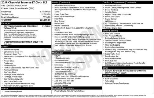 Sable Brown Metallic 2018 Chevrolet Traverse LT Cloth