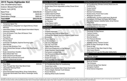 Blizzard Pearl 2015 Toyota Highlander XLE