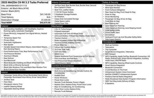 Jet Black Mica 2025 Mazda CX-90 3.3 Turbo Preferred Package