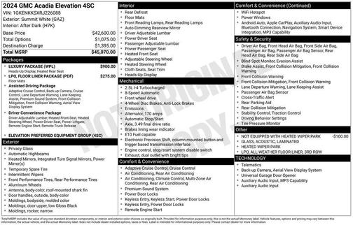 Summit White 2024 GMC Acadia Elevation