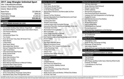 2017 Jeep Wrangler Unlimited Sport