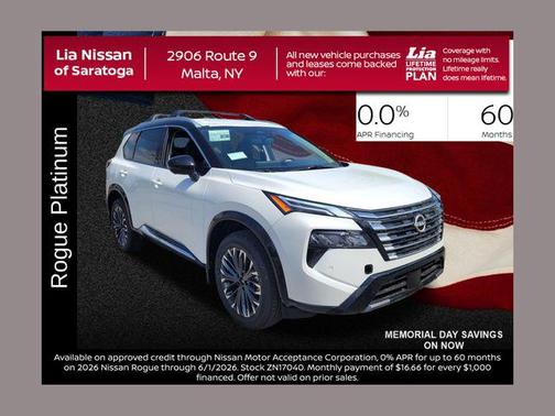 Everest White Pearl/Super Black 2026 Nissan Rogue Platinum