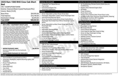 Diamond Black Crystal Pearlcoat 2025 RAM 1500 RHO Crew Cab 4x4 5'7' Box