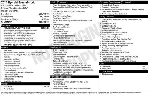 Black Onyx Pearl Mica 2011 Hyundai SONATA Hybrid Base