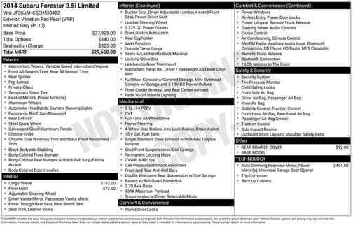 Venetian Red Pearl 2014 Subaru Forester 2.5i Limited