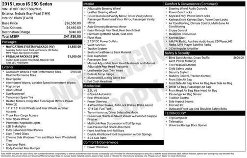 Nebula Gray Pearl 2015 Lexus IS 250 Base