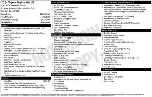 Celestial Silver Metallic 2024 Toyota Highlander LE