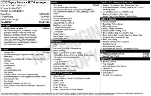 Ice 2025 Toyota Sienna XSE 7 Passenger