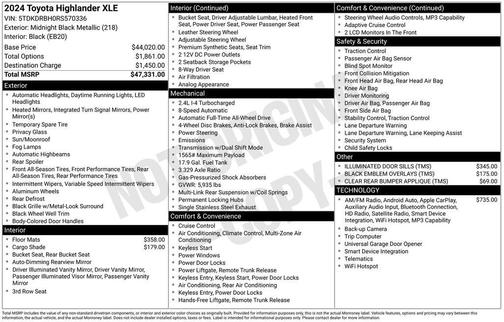 Midnight Black Metallic 2024 Toyota Highlander XLE