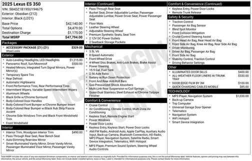 2025 Lexus ES 350 Base