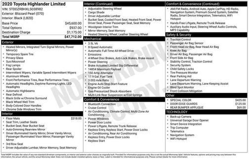 Blizzard Pearl 2020 Toyota Highlander Limited