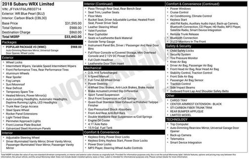 2018 Subaru WRX Limited
