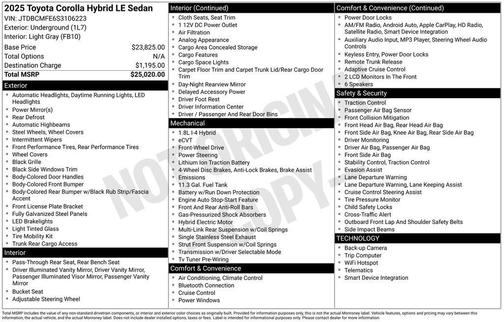 2025 Toyota Corolla Hybrid LE