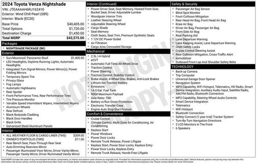 Pearl 2024 Toyota Venza Nightshade Edition
