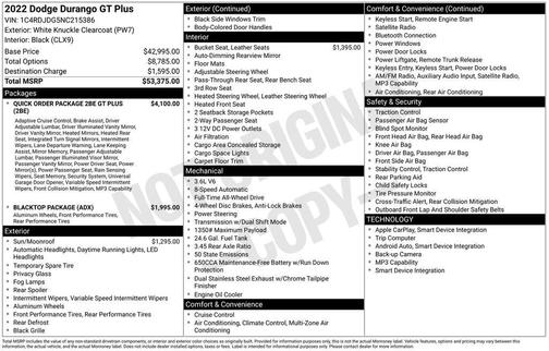 DB Black Clearcoat 2022 Dodge Durango GT Plus