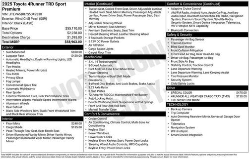 Pearl 2025 Toyota 4Runner TRD Sport Premium