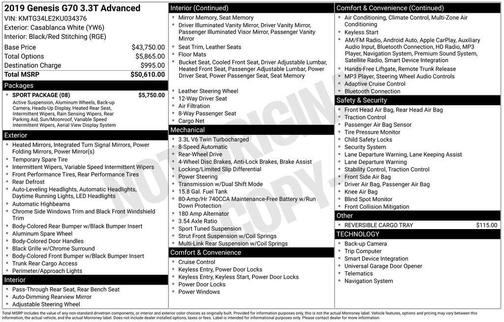 2019 Genesis G70 3.3T Advanced