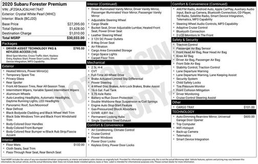 Crystal White Pearl 2020 Subaru Forester Premium