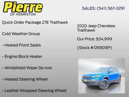 Hydro Blue Pearlcoat 2020 Jeep Cherokee Trailhawk