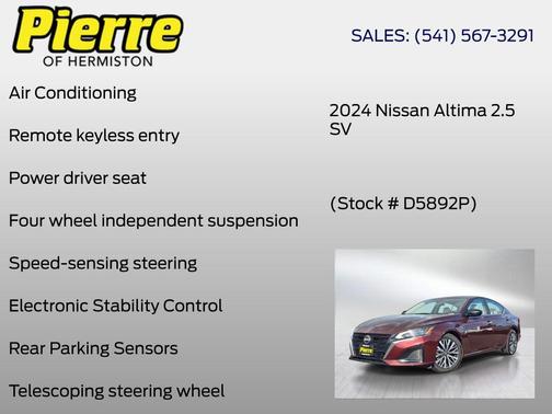 Garnet Pearl 2024 Nissan Altima 2.5 SV