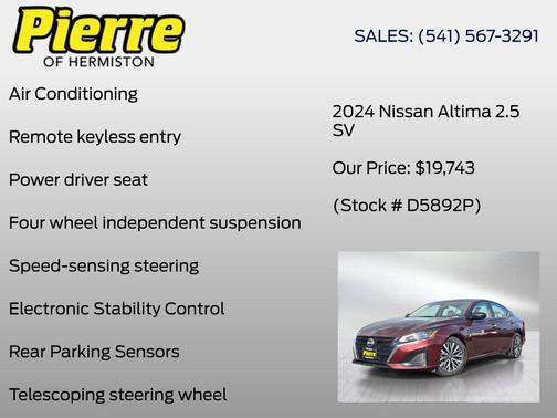 Garnet Pearl 2024 Nissan Altima 2.5 SV