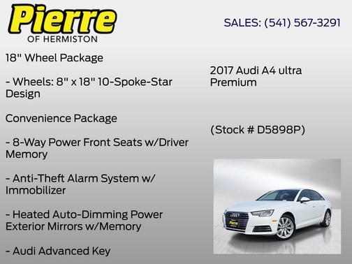 Glacier White 2017 Audi A4 2.0T Premium