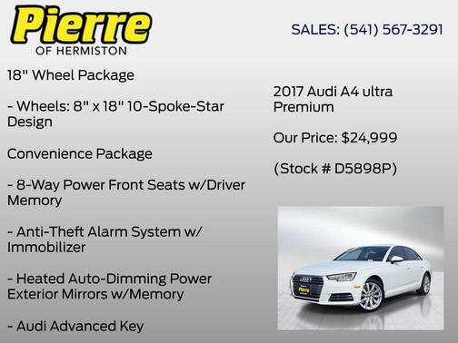 Glacier White 2017 Audi A4 2.0T Premium