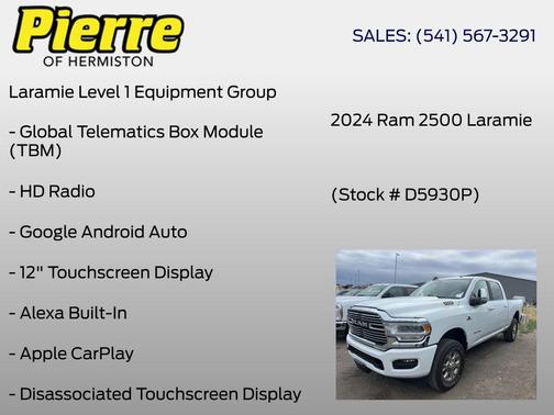 Bright White Clearcoat 2024 RAM 2500 Laramie Crew Cab 4x4 6'4' Box