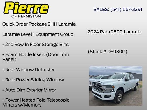 Bright White Clearcoat 2024 RAM 2500 Laramie Crew Cab 4x4 6'4' Box