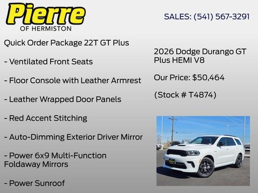 White Knuckle Clearcoat 2026 Dodge Durango GT Plus