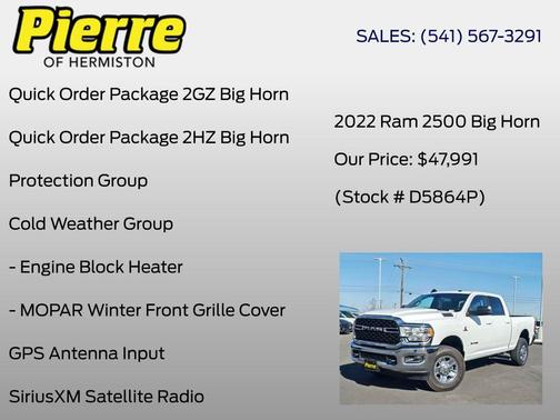 Bright White Clearcoat 2022 RAM 2500 Big Horn Crew Cab 4x4 6'4' Box