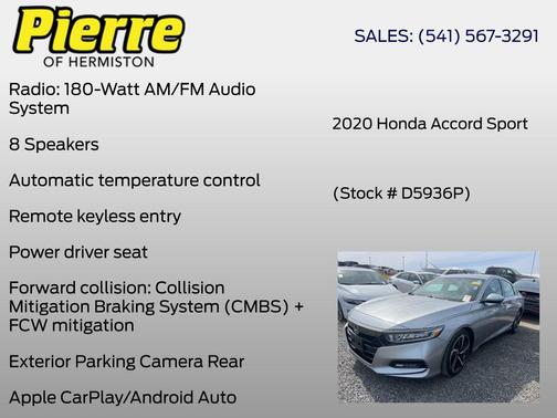 Lunar Silver Metallic 2020 Honda Accord Sport 1.5T