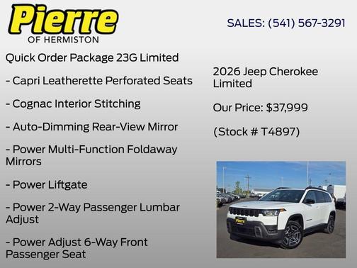Bright White Clearcoat 2026 Jeep Cherokee Limited