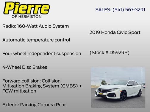 Platinum White Pearl 2019 Honda Civic Sport