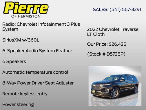 Mosaic Black Metallic 2022 Chevrolet Traverse LT Cloth