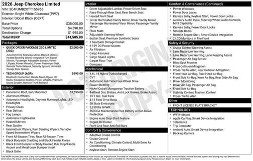 Bright White Clearcoat 2026 Jeep Cherokee Limited