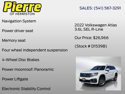 Pure White 2022 Volkswagen Atlas 3.6L SEL