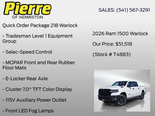 Bright White Clearcoat 2026 RAM 1500 Warlock Crew Cab 4x4 5'7' Box