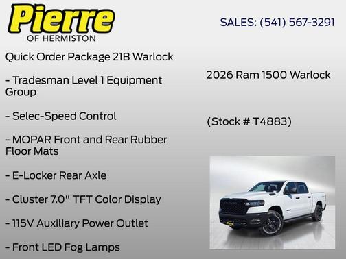 Bright White Clearcoat 2026 RAM 1500 Warlock Crew Cab 4x4 5'7' Box