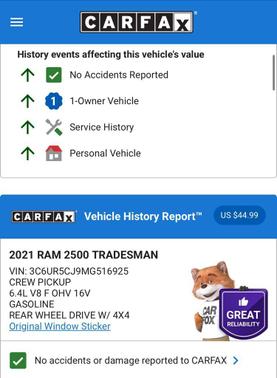 2021 RAM 2500 Tradesman Crew Cab 4x4 6'4' Box