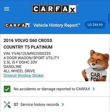 2016 Volvo S60 Cross Country T5 Platinum