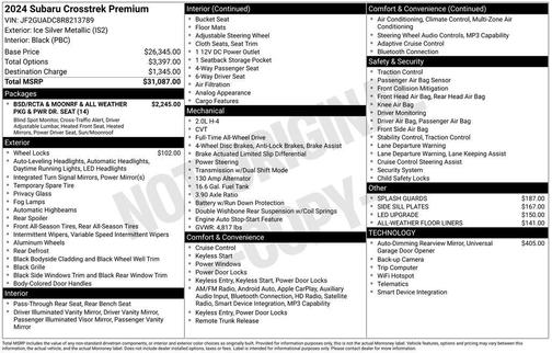 Ice Silver Metallic 2024 Subaru Crosstrek Premium
